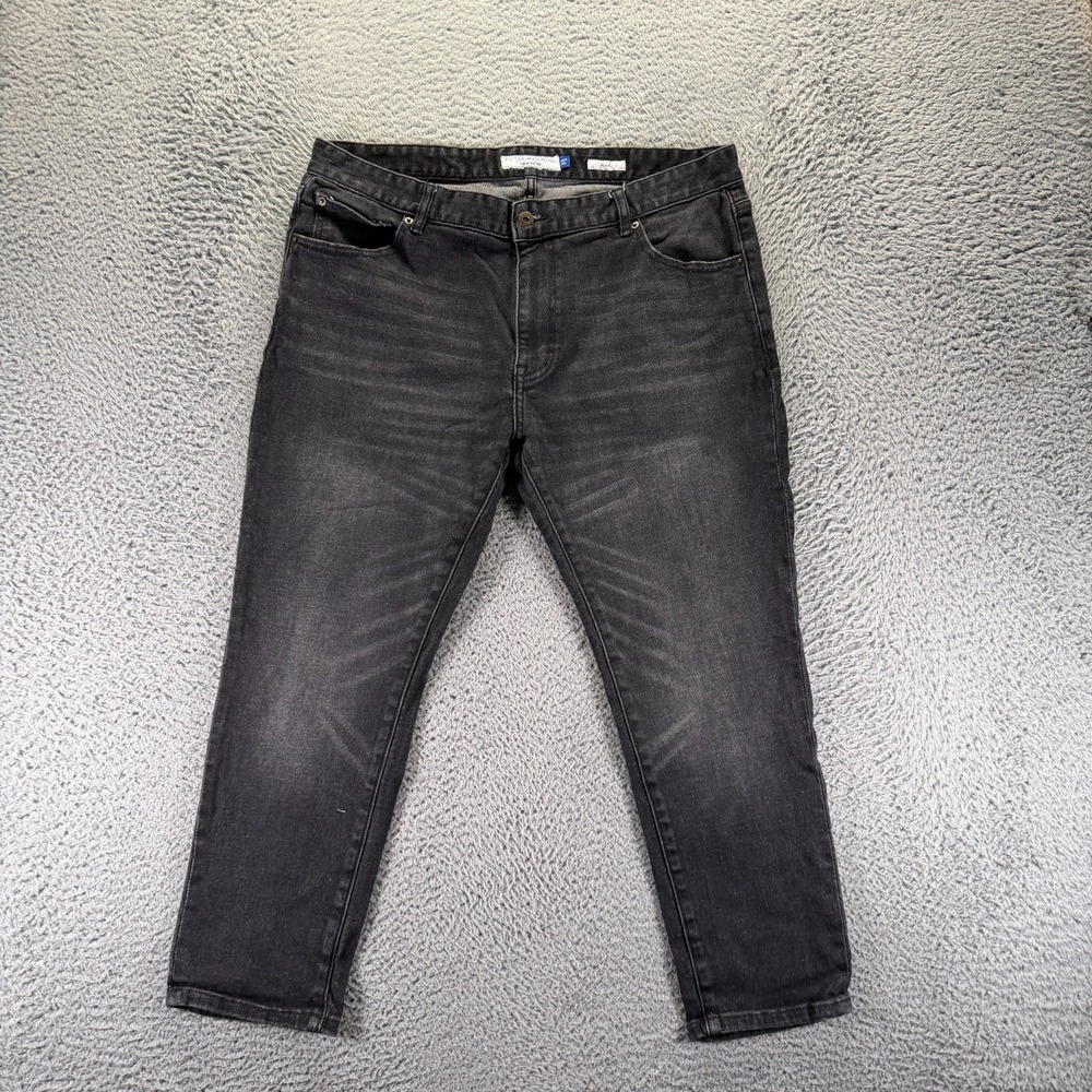 Peter Manning Jeans Mens 38x26 Black Cotton Denim Straight Slim Workwear Stretch